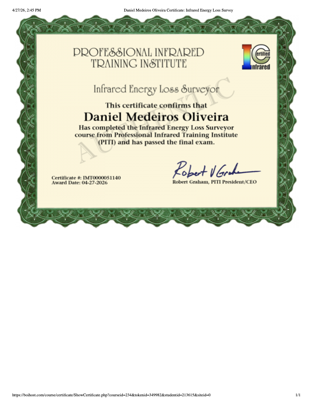 Infrared Energy Loss Surveyor Certificate