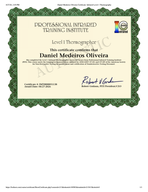 Infrared Level 1 Thermographer Certificate
